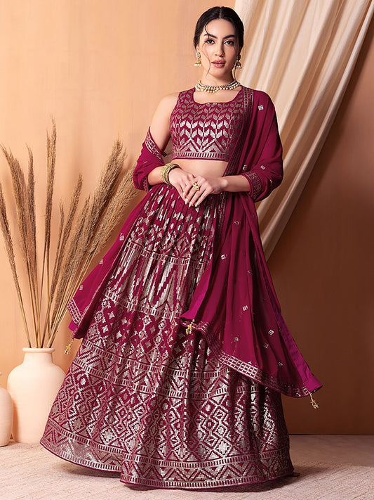 Dark pink georgette lehenga choli for women with price

