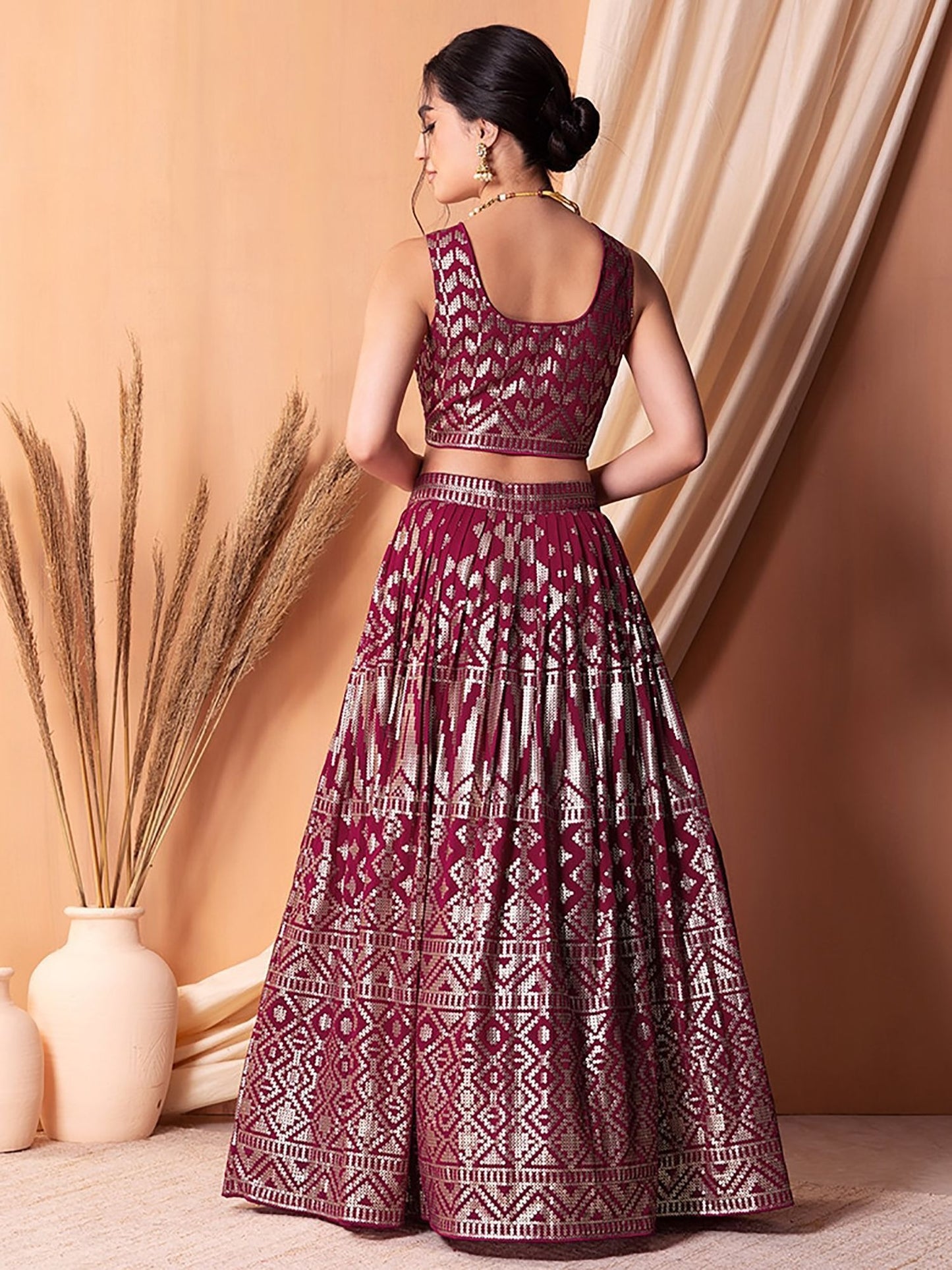 Dark pink georgette lehenga choli for women
