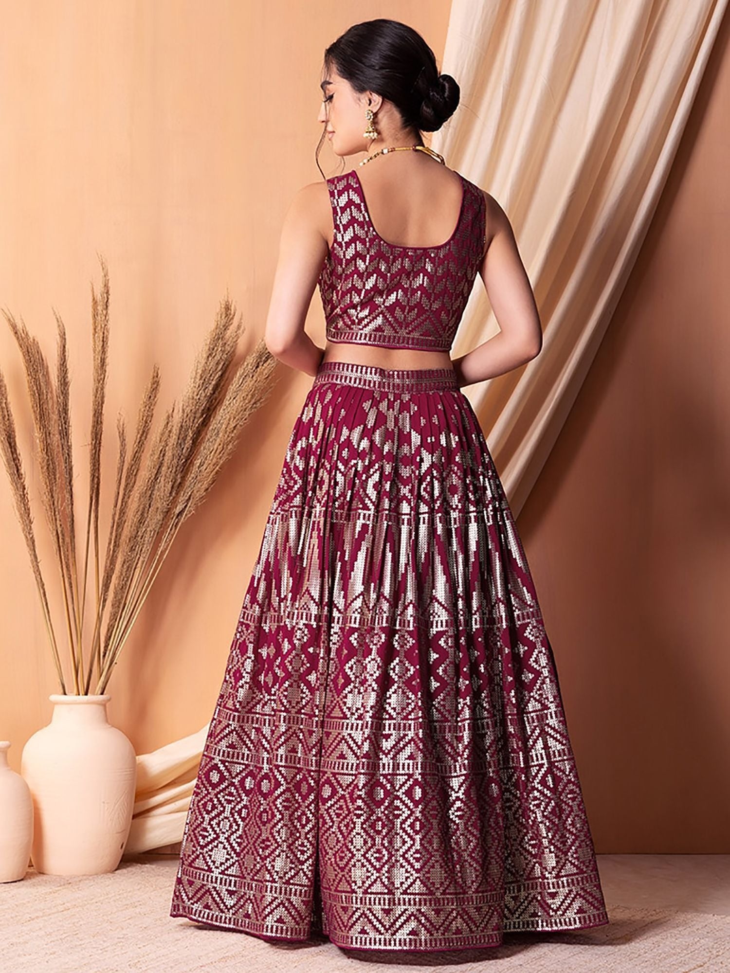 Dark pink georgette lehenga choli for women
