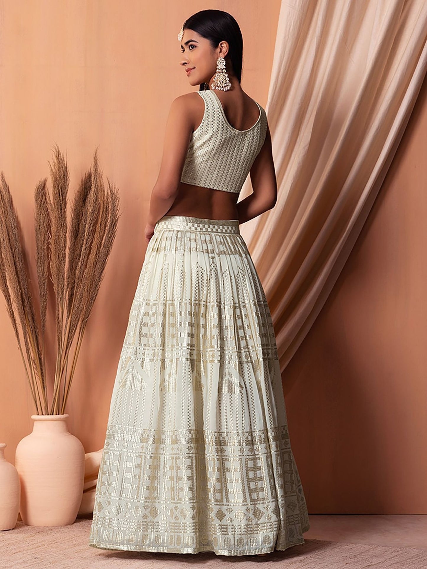 White georgette lehenga choli for wedding
