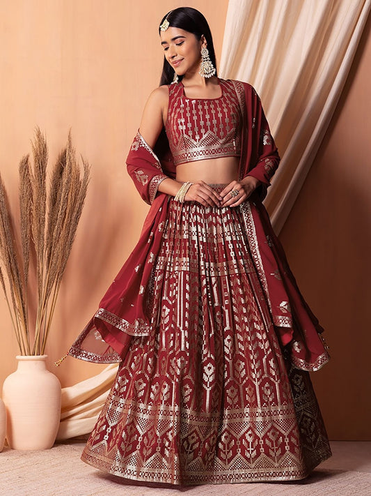 Maroon Lehenga for Party
