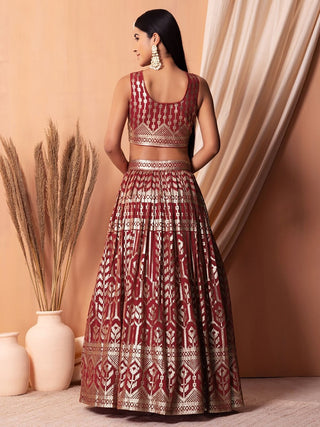 Maroon georgette lehenga choli for party
