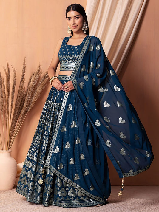 Dark blue georgette lehenga choli for women with price
