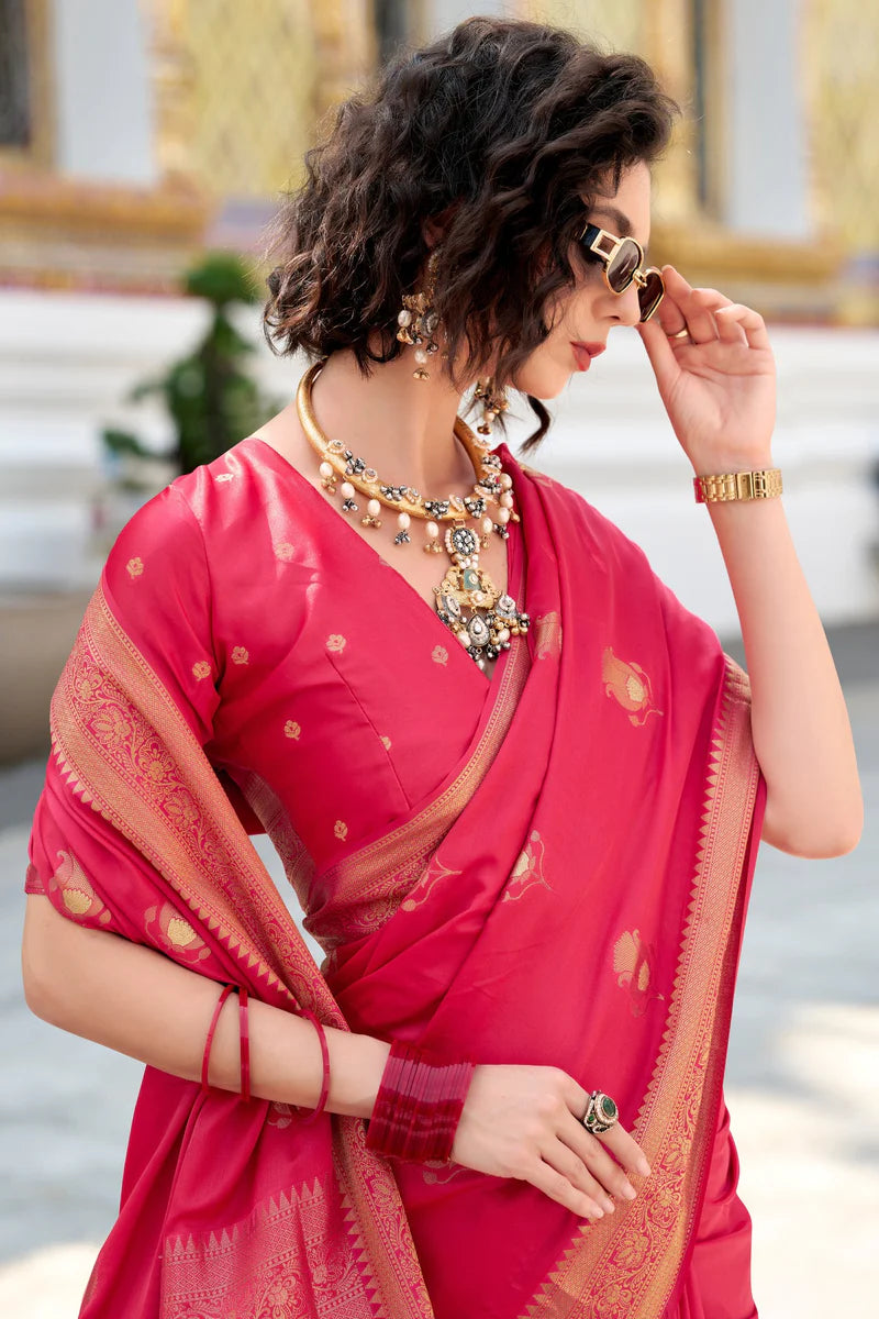 Pink color satin silk saree for wedding