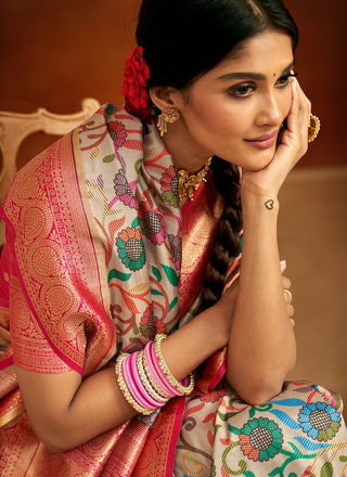 Beige Saree With Golden Border
