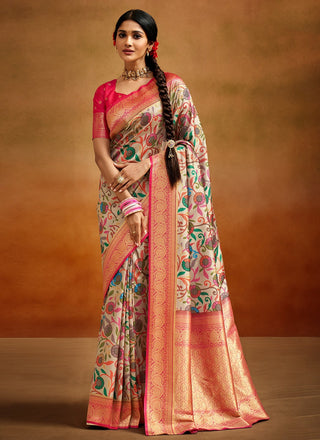 Pure beige silk saree for women
