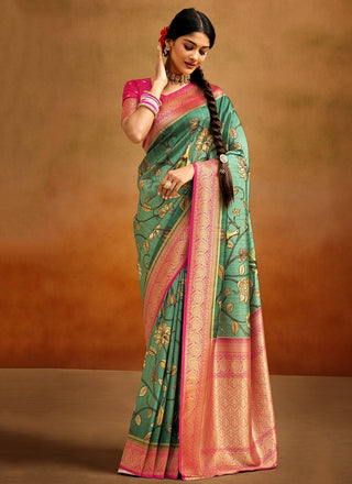 Pure green silk saree for women
