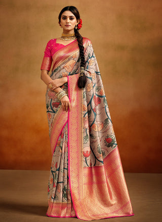 Beige Saree With Golden Border
