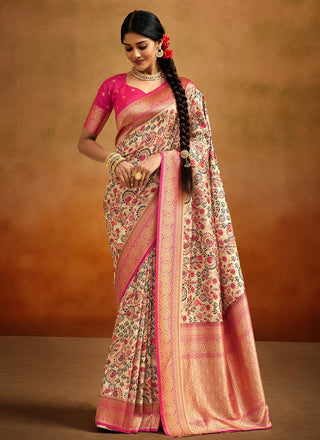 Pure beige silk saree for women
