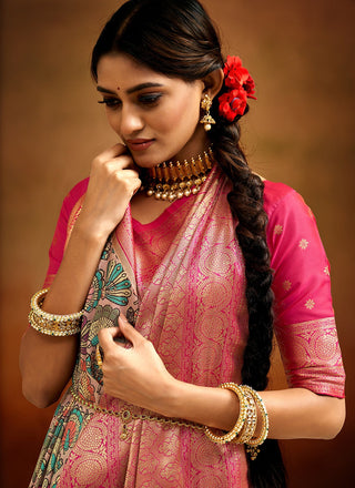 Beige Saree With Golden Border
