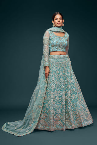 soft net lehenga choli for engagement