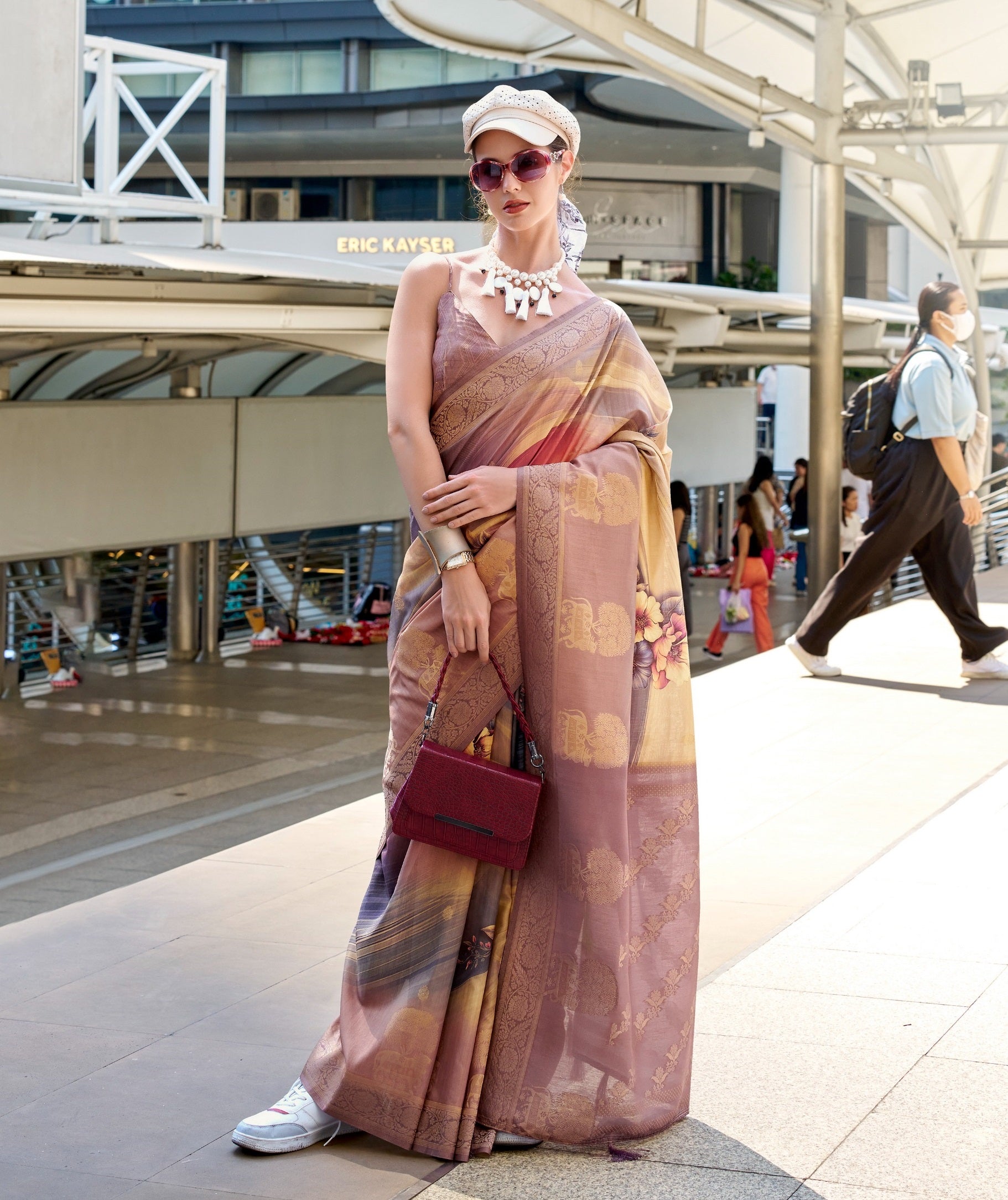 Brown color handloom modal silk saree for women price
