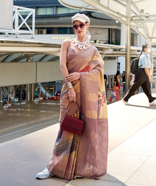 Brown color handloom modal silk saree for women price
