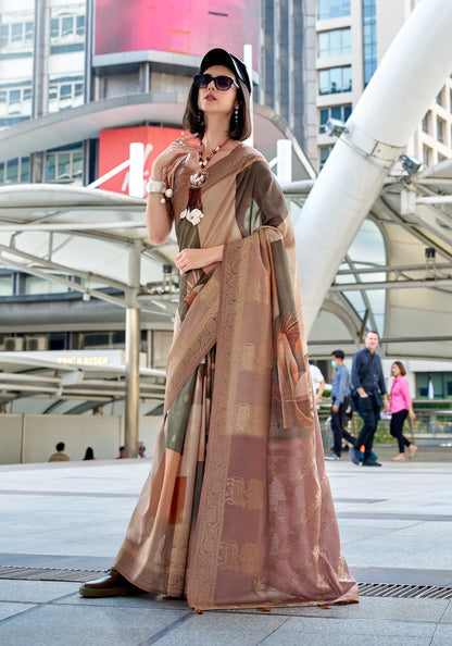 Brown color handloom modal silk saree for women price
