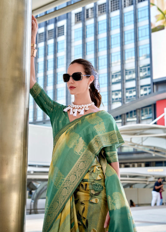 Green color handloom modal silk saree for women