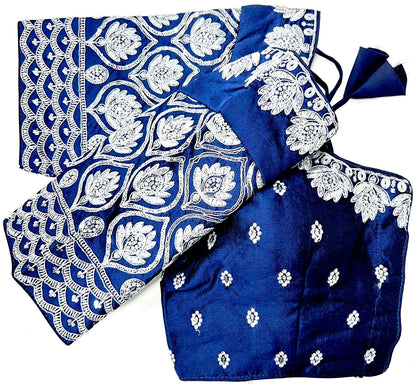 Navy Blue color silk sequins work sarees blouse for wedding