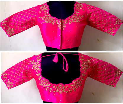 Pink color silk hand work blouse for women
