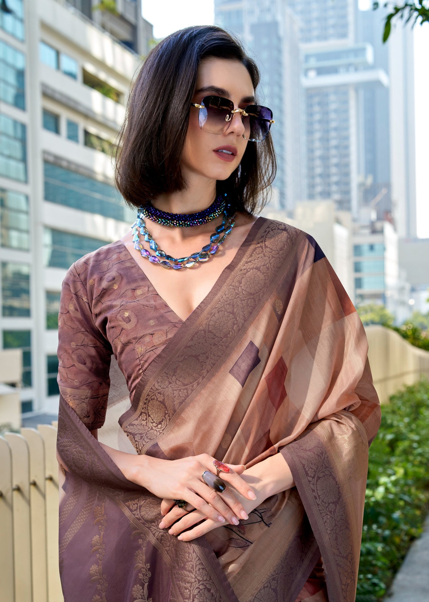 Brown color handloom modal silk saree online
