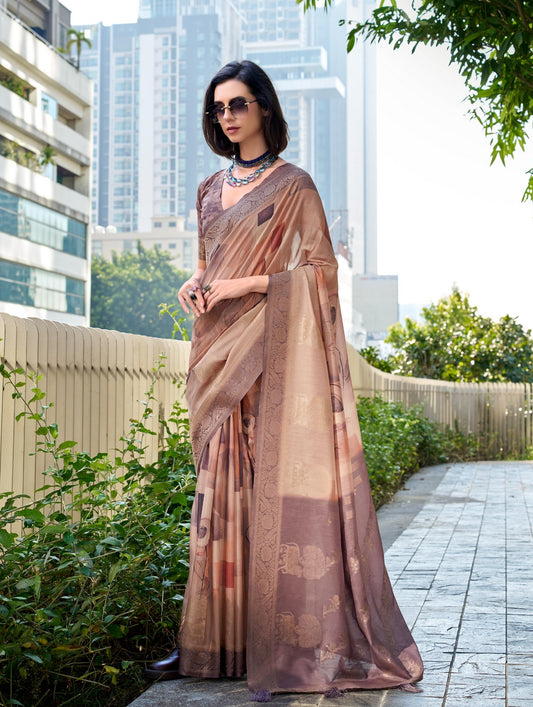 Brown color handloom modal silk saree for women