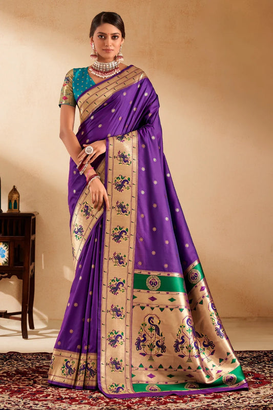 Purple color paithani silk saree for women with price
