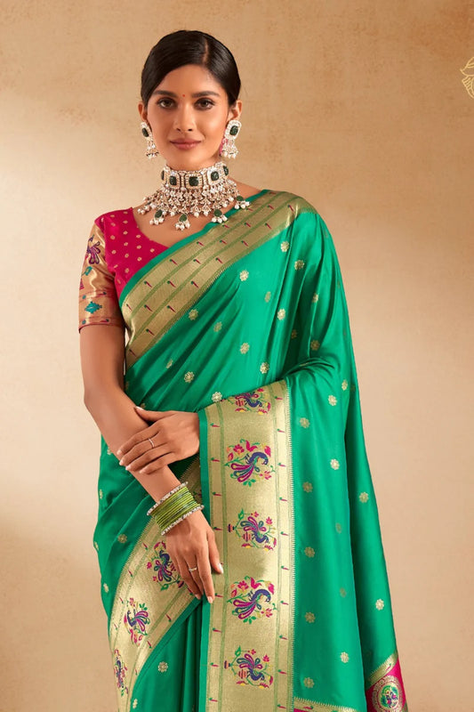 Green color paithani silk saree for women price

