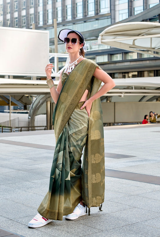 Green color handloom modal silk saree for women online shopping
