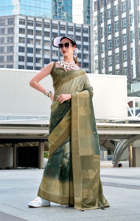 Green color handloom modal silk saree for women price
