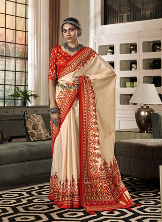 Beige tussar silk patola printed saree for women price
