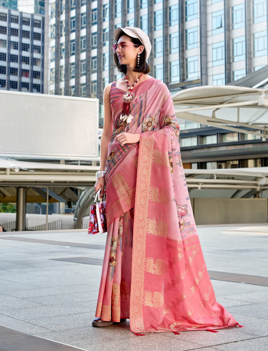 Pink color handloom modal silk saree for women