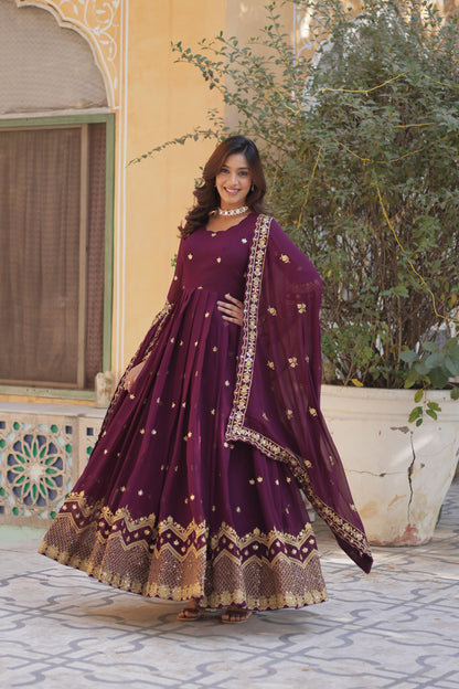 Wine color faux blooming long gown online