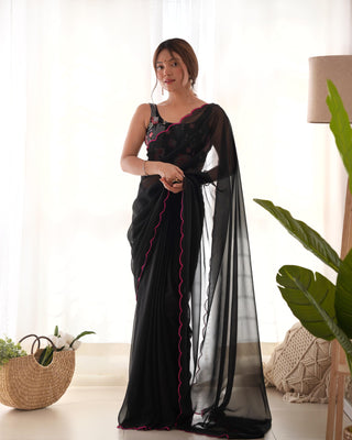 Black Georgette Sarees with Designer Blouse
