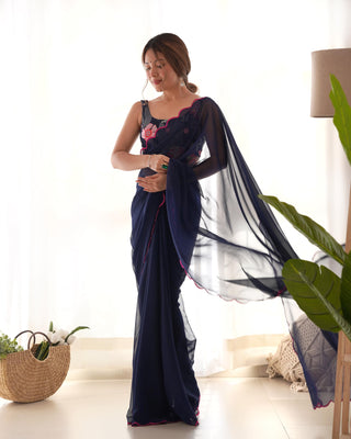 Navy blue color georgette saree for women with price
