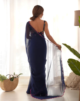 Navy blue color georgette saree with blouse