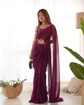 Wine colour Saree for farewell
