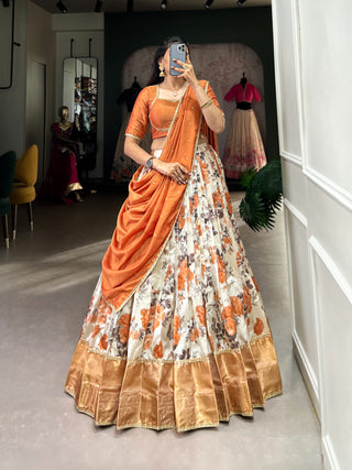 Orange dola silk lehenga choli for women online
