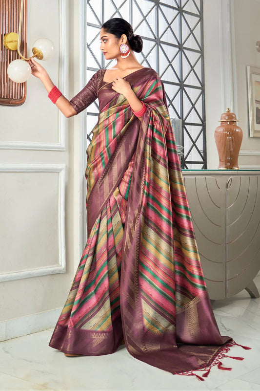 Purple color handloom silk saree for women online shopping
