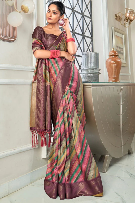 Purple color handloom silk saree for women online
