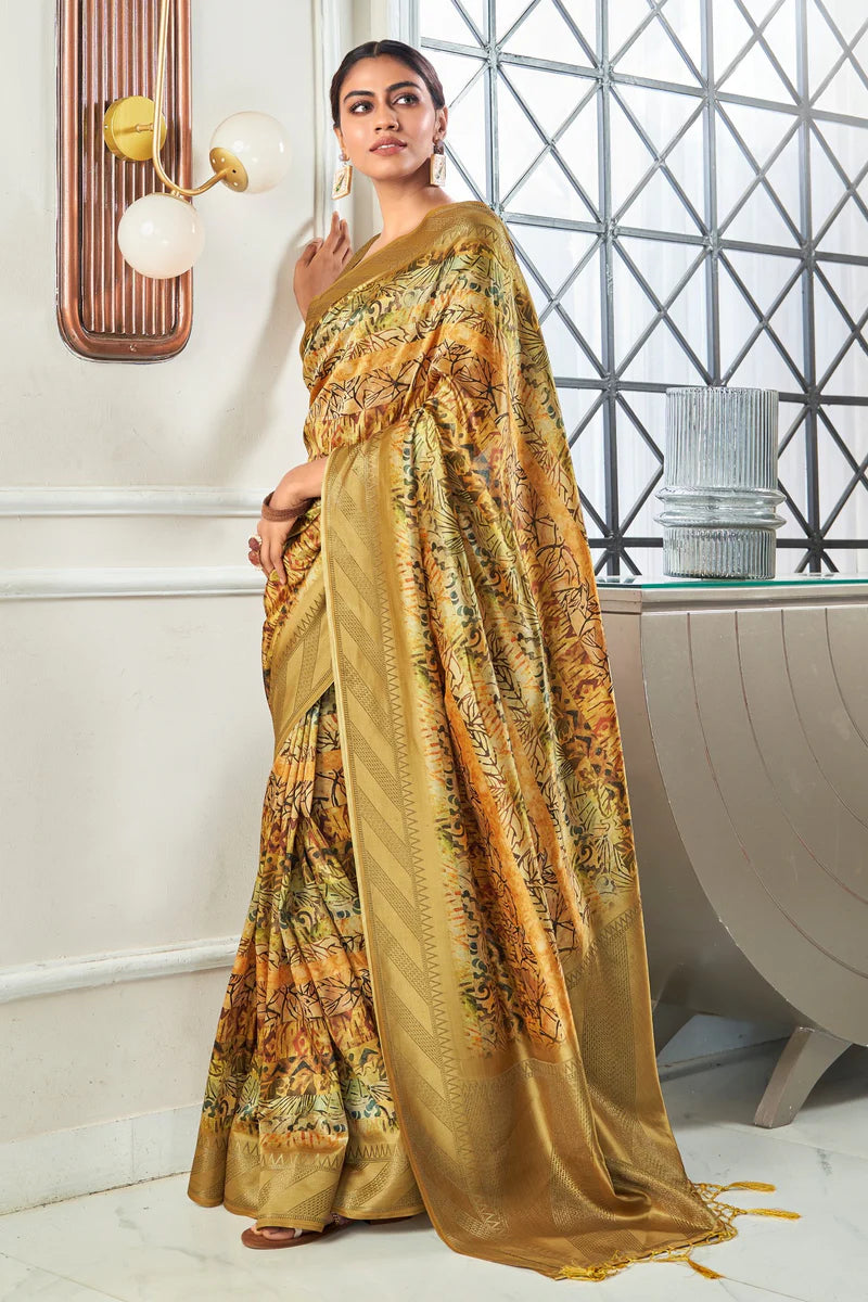 Yellow color handloom silk saree for women with price
