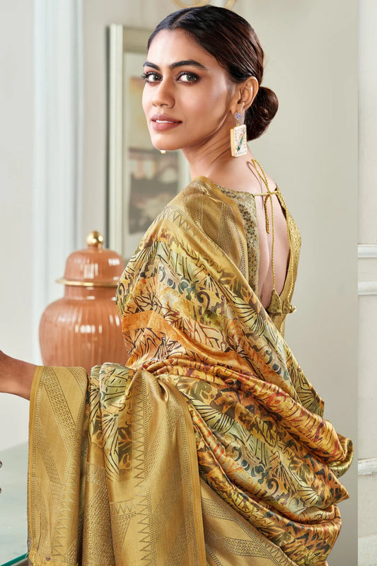Yellow color handloom silk saree for women online
