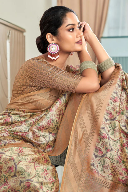 Light brown color handloom silk saree for women
