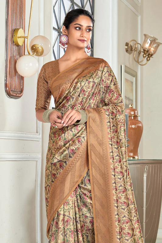 Brown color handloom silk saree for women online
