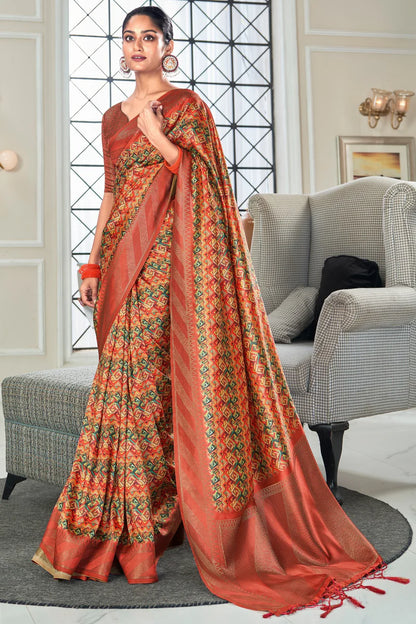 Rust color handloom silk saree for women online shopping
