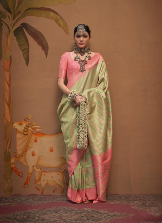 Green color silk saree with blouse 