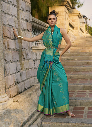 Dark Rama Green colour Saree
