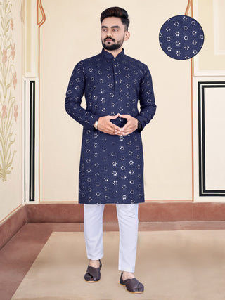 mirror work cotton fabric mens kurta