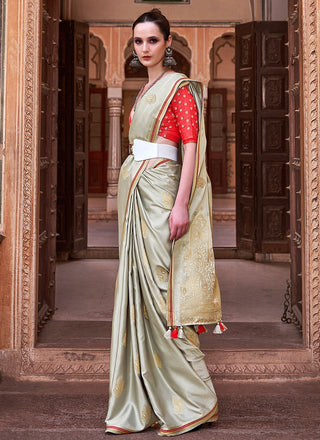 Light green color satin saree for women