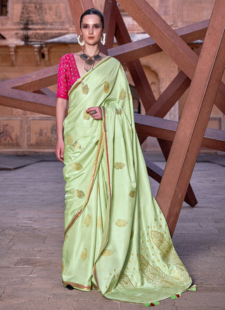 Pista color zari weaving saree for women