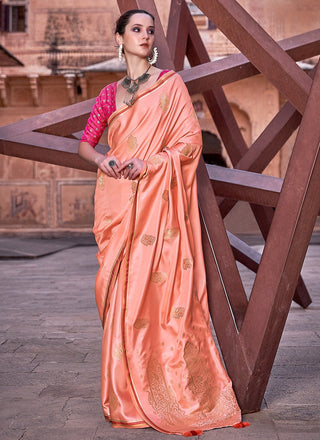 Orange color satin saree for women online