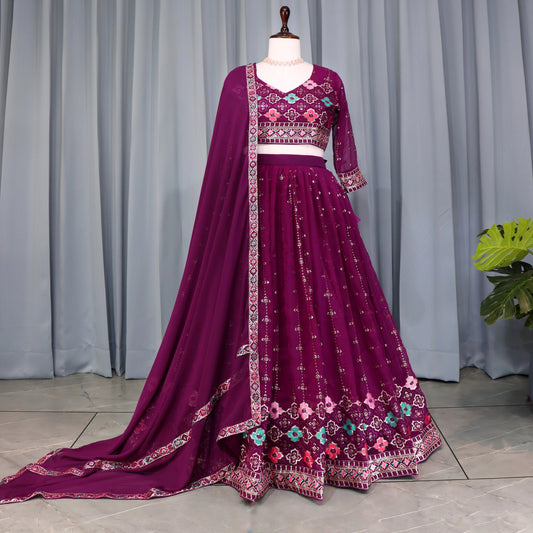 Wine color georgette lehenga choli for women
