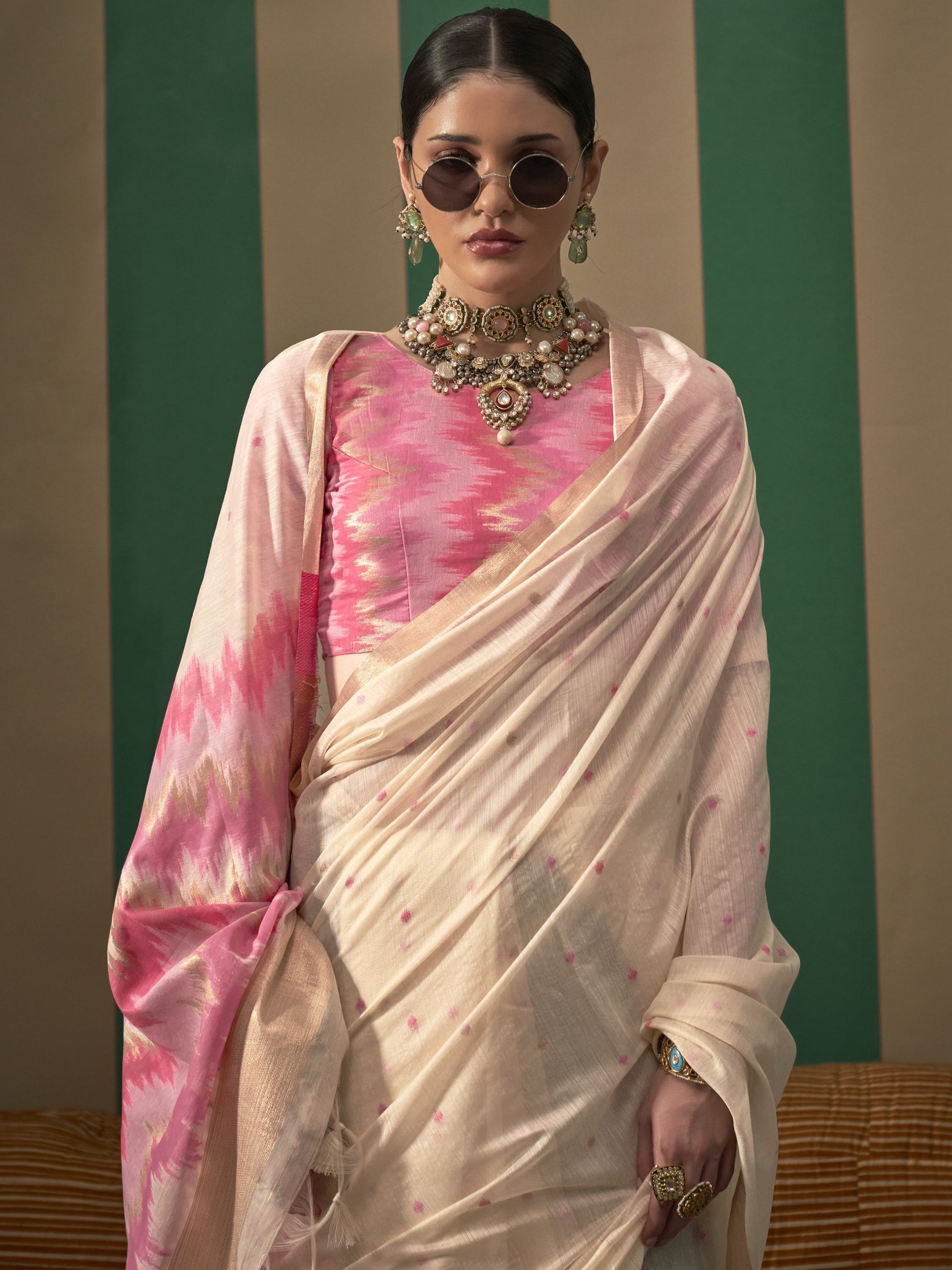 Beige color Saree Party Wear
